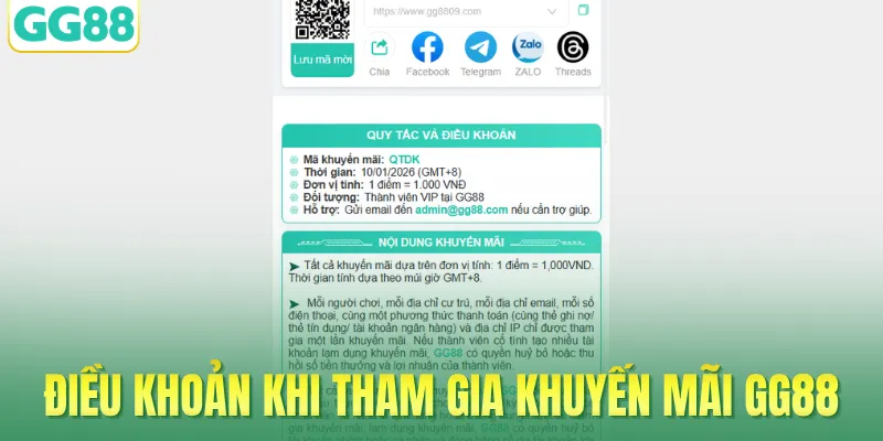 Các điều khoản quan trọng khi tham gia khuyến mãi GG88