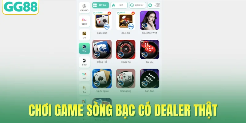 Chơi game sòng bạc có dealer thật
