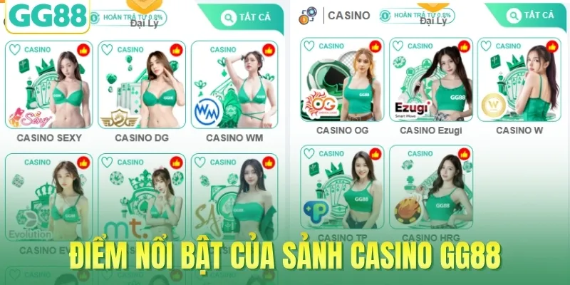 Điểm nổi bật của sảnh casino GG88